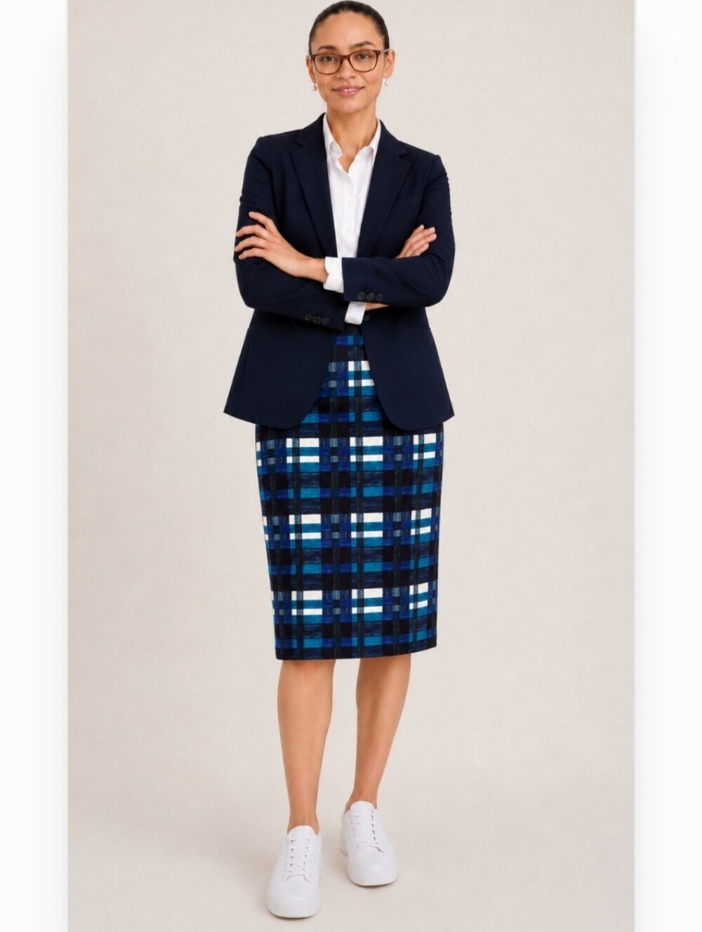 WEEKEND MAX MARA Pencil Skirt Blue Plaid Workwear Teacher